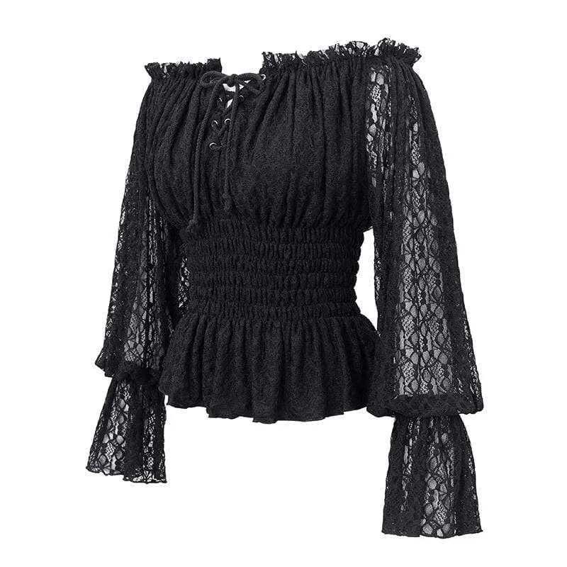Women's Gothic Off-shoulder Strappy Lace Sleeve  Tops