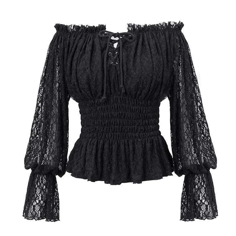 Women's Gothic Off-shoulder Strappy Lace Sleeve  Tops