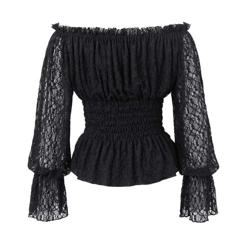 Women's Gothic Off-shoulder Strappy Lace Sleeve  Tops