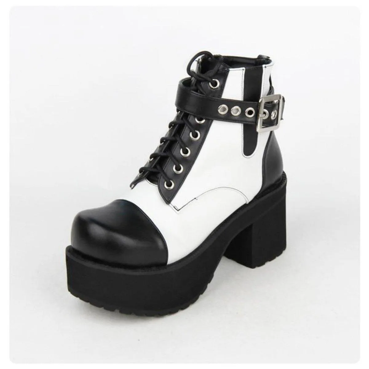 Women's Gothic Punk Ankle Boots with Block Heel