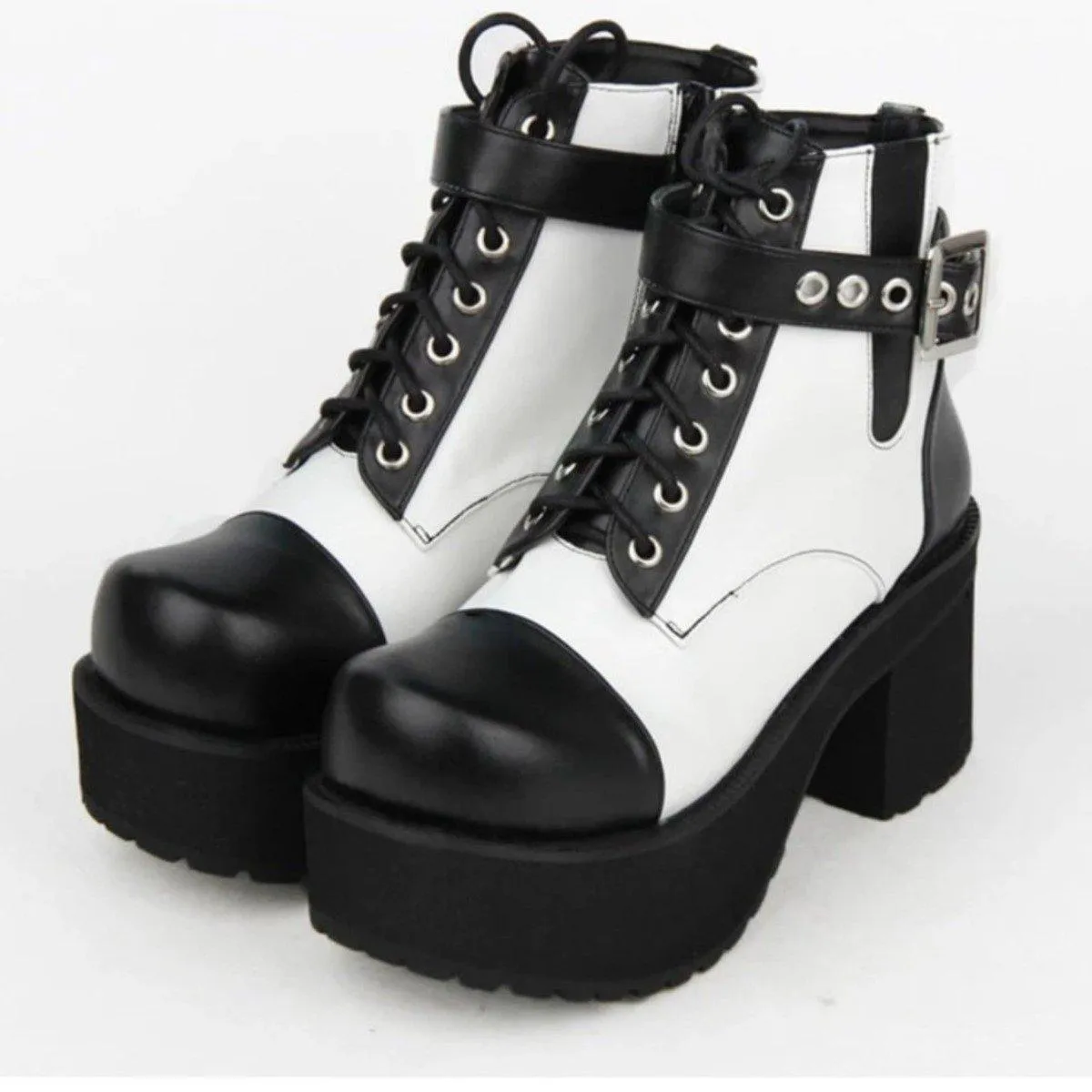 Women's Gothic Punk Ankle Boots with Block Heel