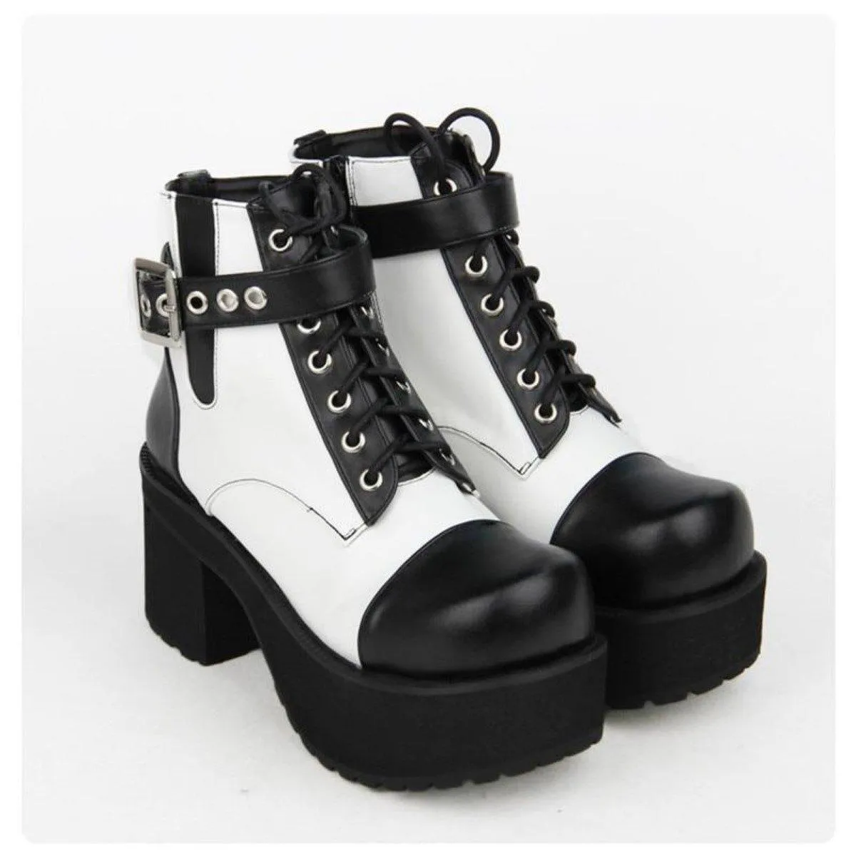 Women's Gothic Punk Ankle Boots with Block Heel