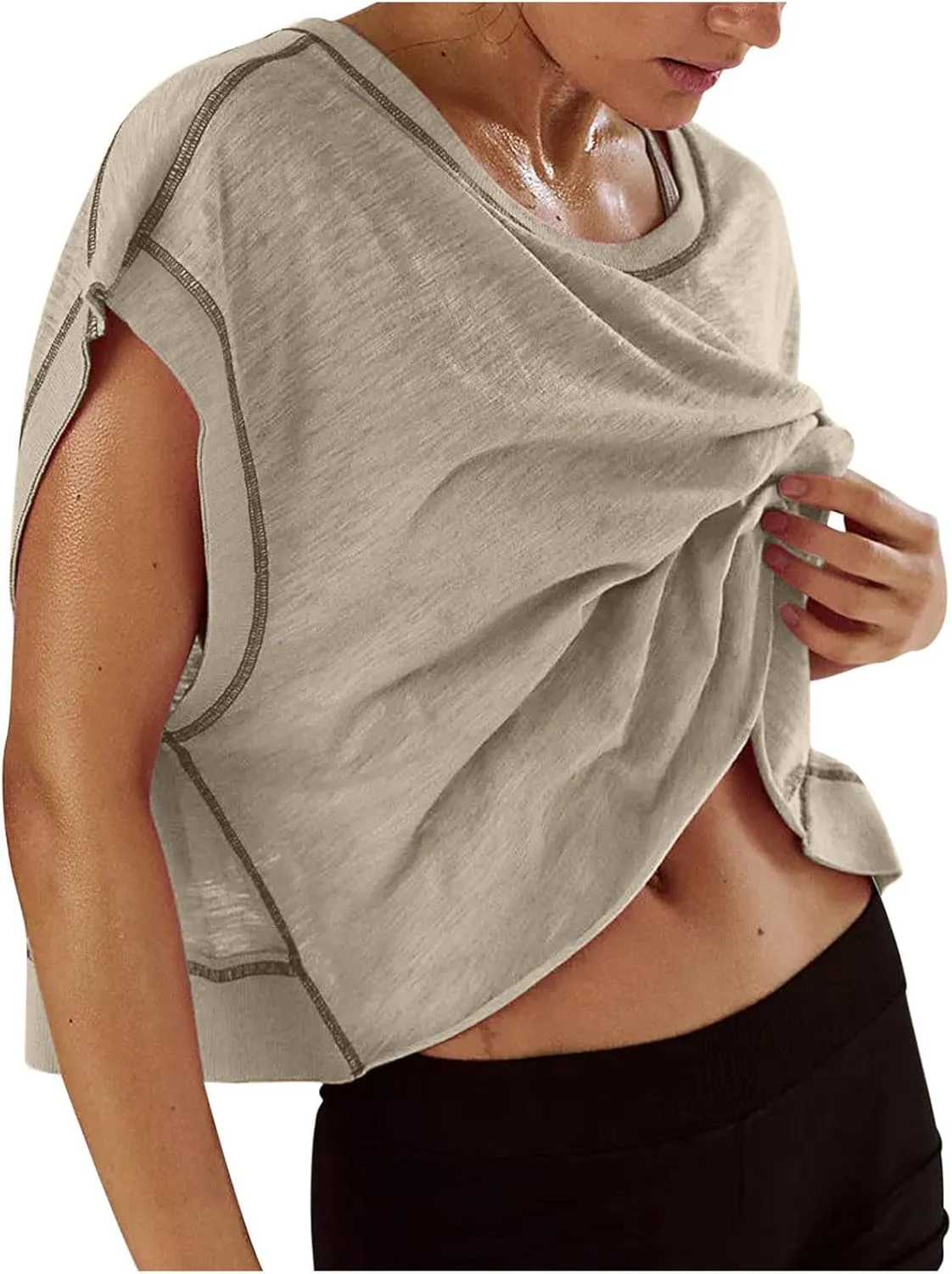 Womens Gym Yoga Tops Backless Casual Fashion Open Back Athletic Shirts Solid Color Running Crop Workout Tee Tops