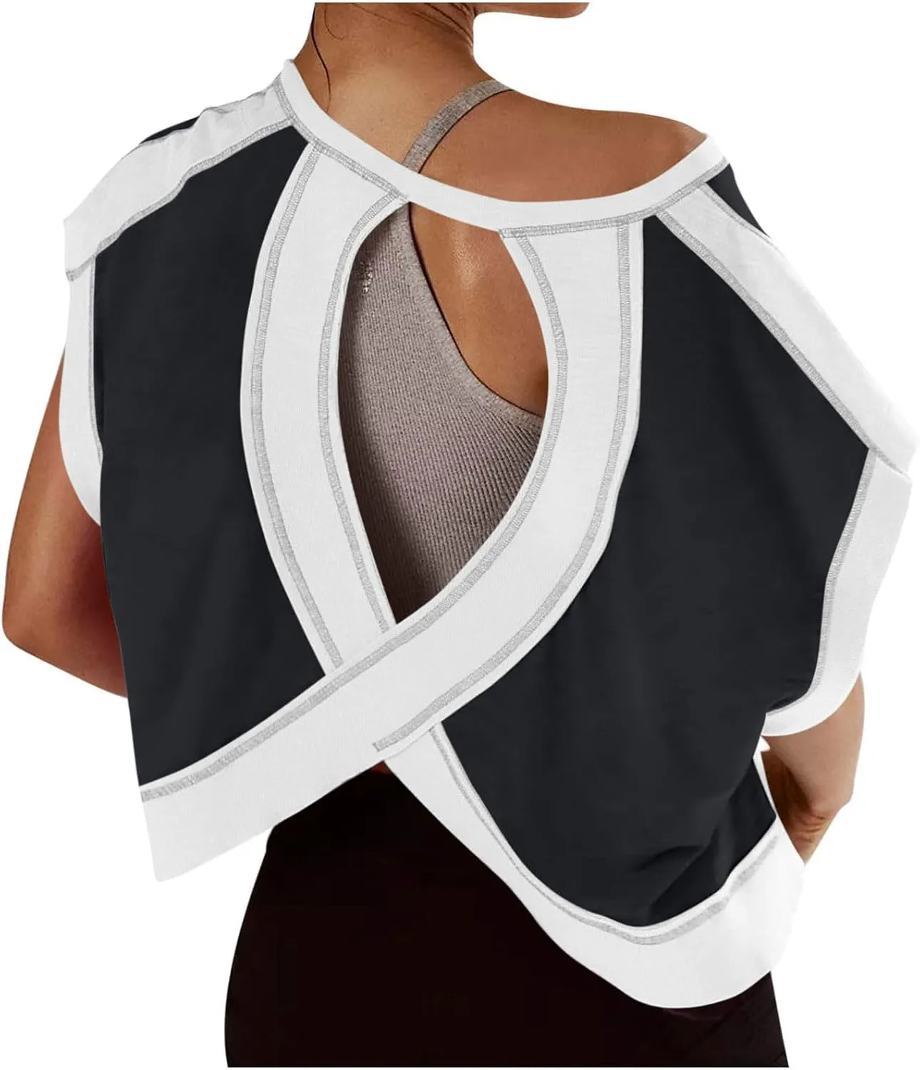 Womens Gym Yoga Tops Backless Casual Fashion Open Back Athletic Shirts Solid Color Running Crop Workout Tee Tops
