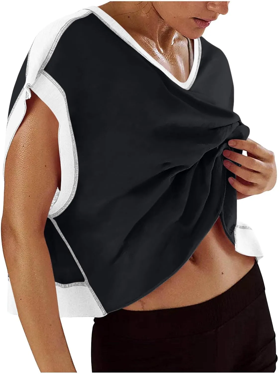 Womens Gym Yoga Tops Backless Casual Fashion Open Back Athletic Shirts Solid Color Running Crop Workout Tee Tops