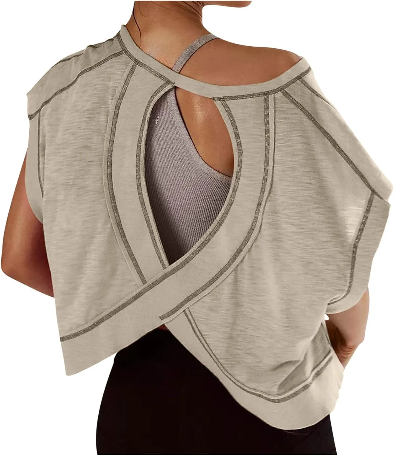 Womens Gym Yoga Tops Backless Casual Fashion Open Back Athletic Shirts Solid Color Running Crop Workout Tee Tops