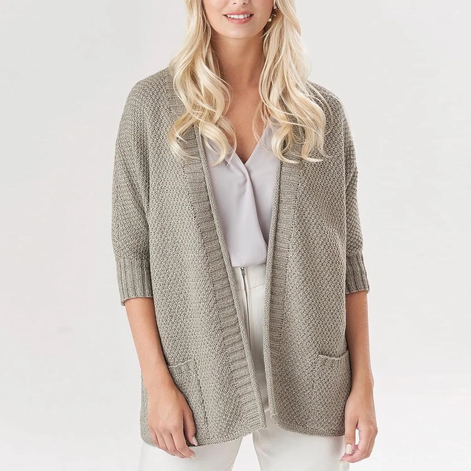 Women's Half Sleeve Cardigan Sweaters Oversized Open Front Chunky Knit Outwear Casual Soft Solid Coat with Pockets