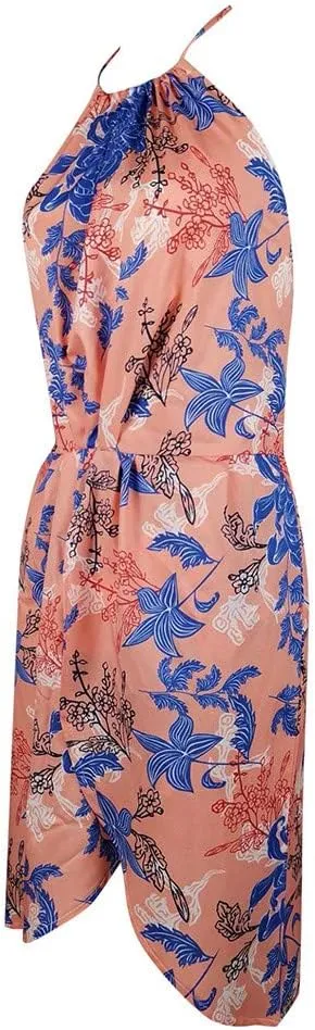 Women's Halter Neck Floral Dresses, Summer Casual Print Sleeveless Mini Hollow Out Neck Dress