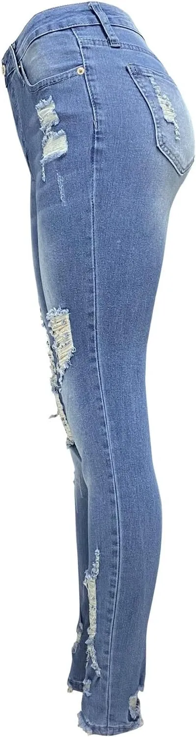 Women's High Waisted Jeans for Women Distressed Ripped Jeans Slim Fit Butt Lifting Skinny Stretch Jeans Denim Pants