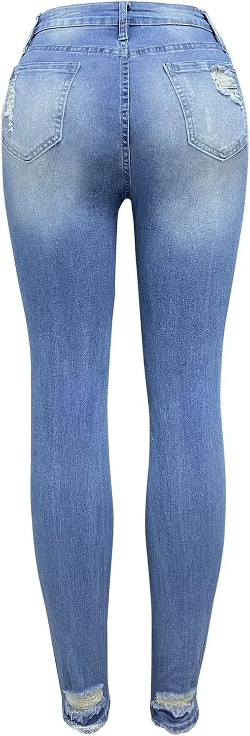 Women's High Waisted Jeans for Women Distressed Ripped Jeans Slim Fit Butt Lifting Skinny Stretch Jeans Denim Pants