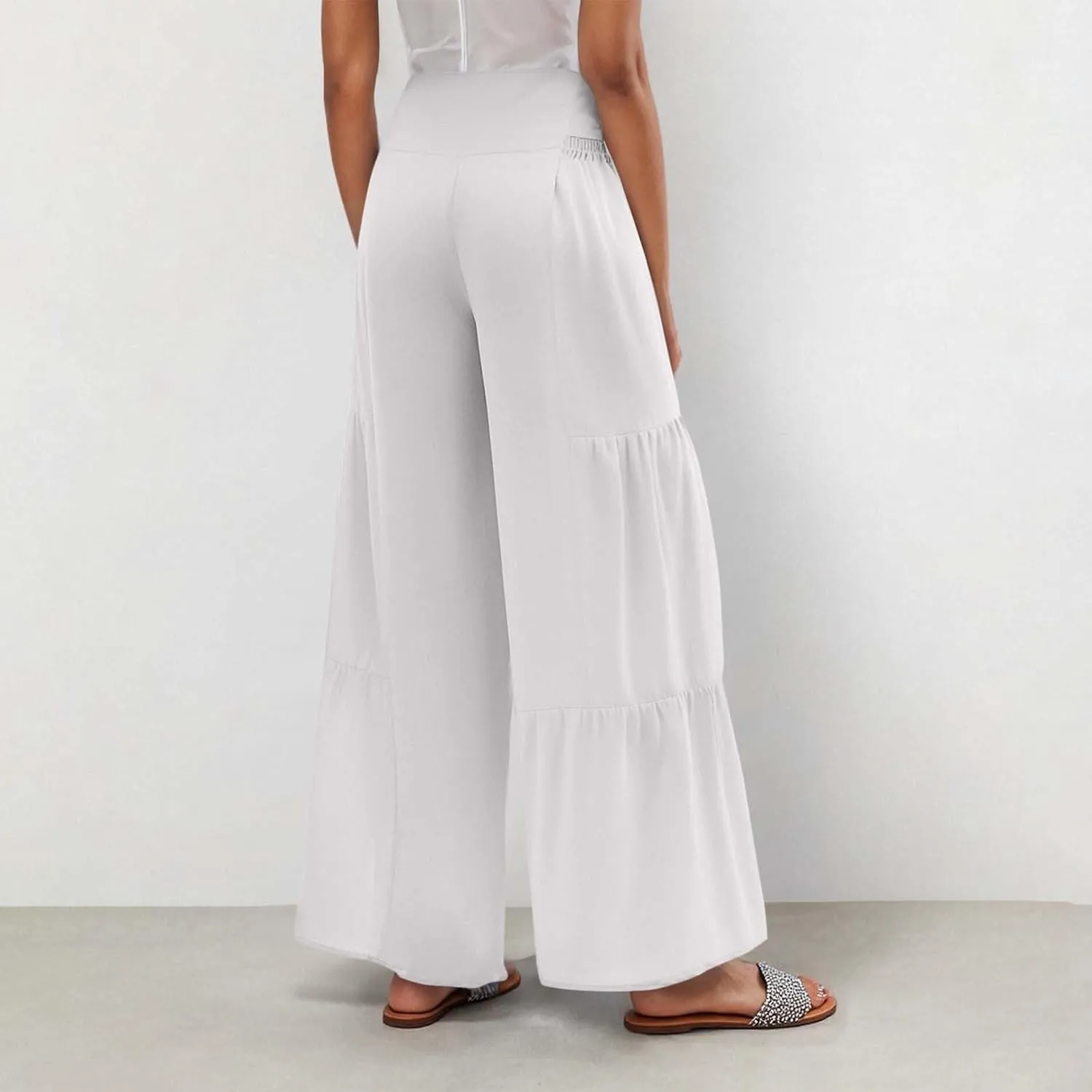 Womens High Waisted Wide Leg Pants Palazzo Beach Trousers Lace Up Flowy Summer Boho Pants Trendy Vacation Outift 2025