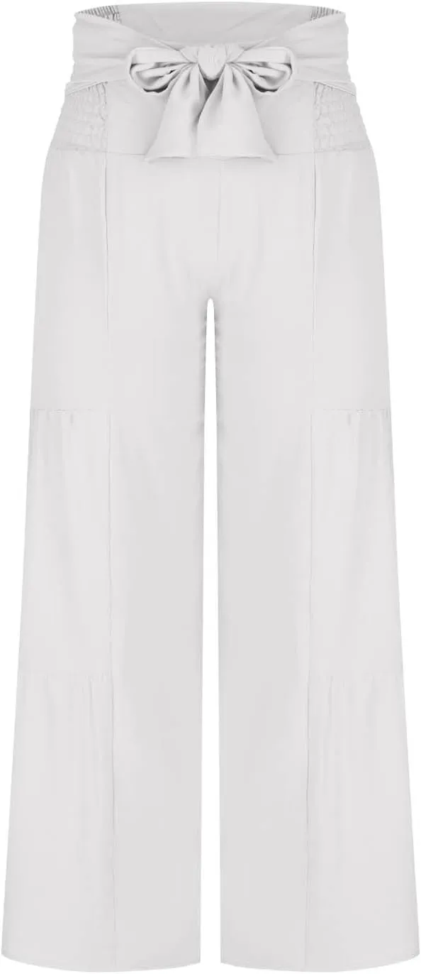 Womens High Waisted Wide Leg Pants Palazzo Beach Trousers Lace Up Flowy Summer Boho Pants Trendy Vacation Outift 2025