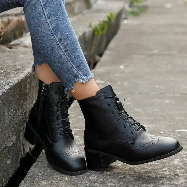 Women's Lace-Up Front Chunky Heel High Heel Martin Boots 98149531C