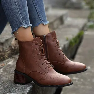 Women's Lace-Up Front Chunky Heel High Heel Martin Boots 98149531C