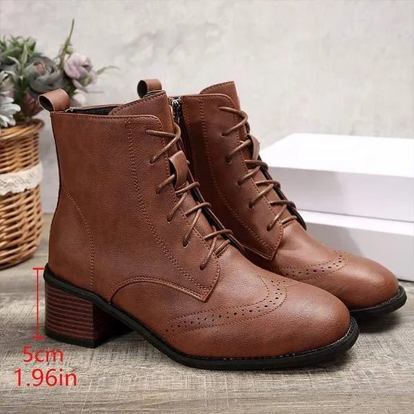 Women's Lace-Up Front Chunky Heel High Heel Martin Boots 98149531C