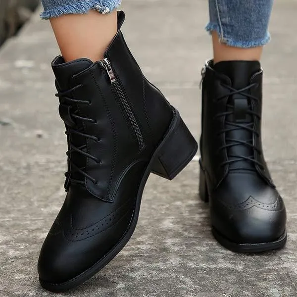 Women's Lace-Up Front Chunky Heel High Heel Martin Boots 98149531C