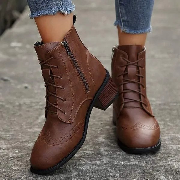 Women's Lace-Up Front Chunky Heel High Heel Martin Boots 98149531C
