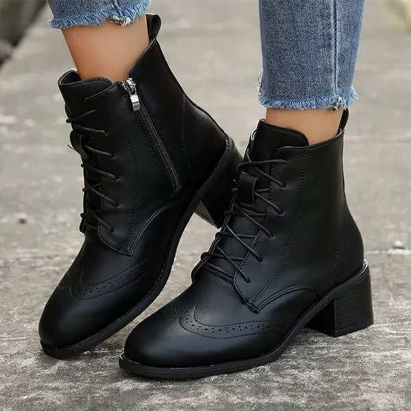 Women's Lace-Up Front Chunky Heel High Heel Martin Boots 98149531C