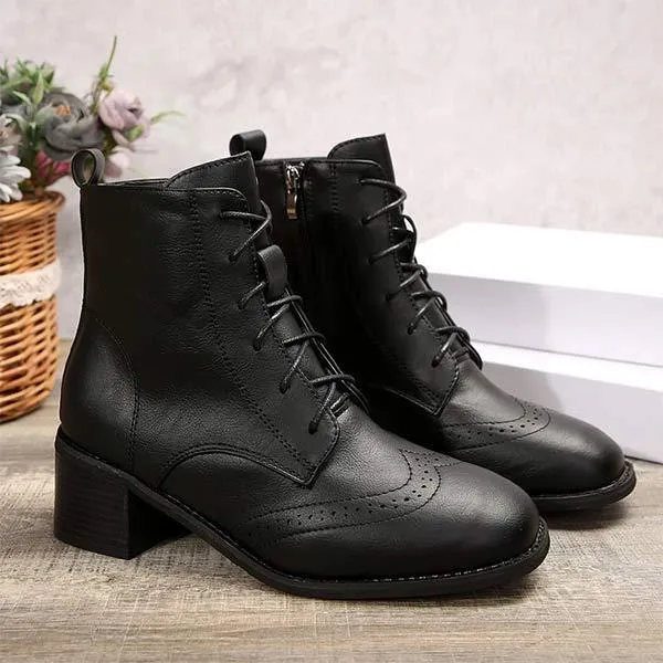 Women's Lace-Up Front Chunky Heel High Heel Martin Boots 98149531C