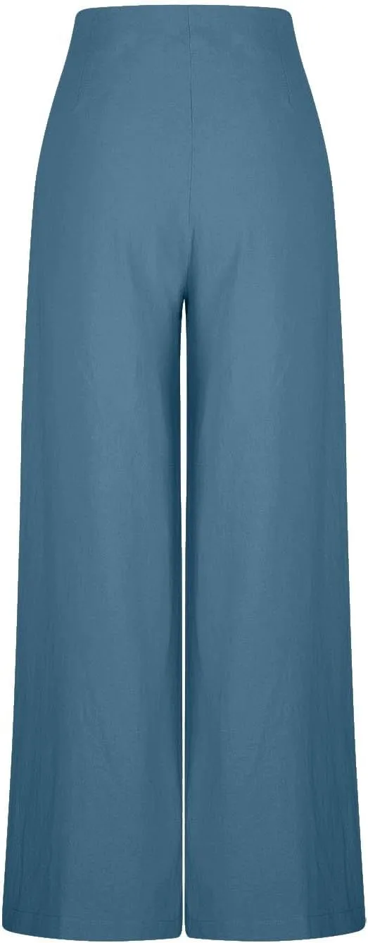 Women's Linen Palazzo Pants Summer Casual Vacation High Waist Wide Leg Trousers Trendy Pleated Beach Lounge Pant 2025
