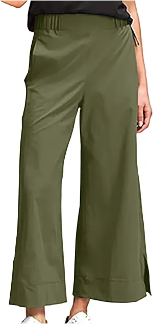Women's Linen Palazzo Pants Summer High Waisted Boho Wide Leg Long Lounge Pant Side Split Beach Trousers with Pockets