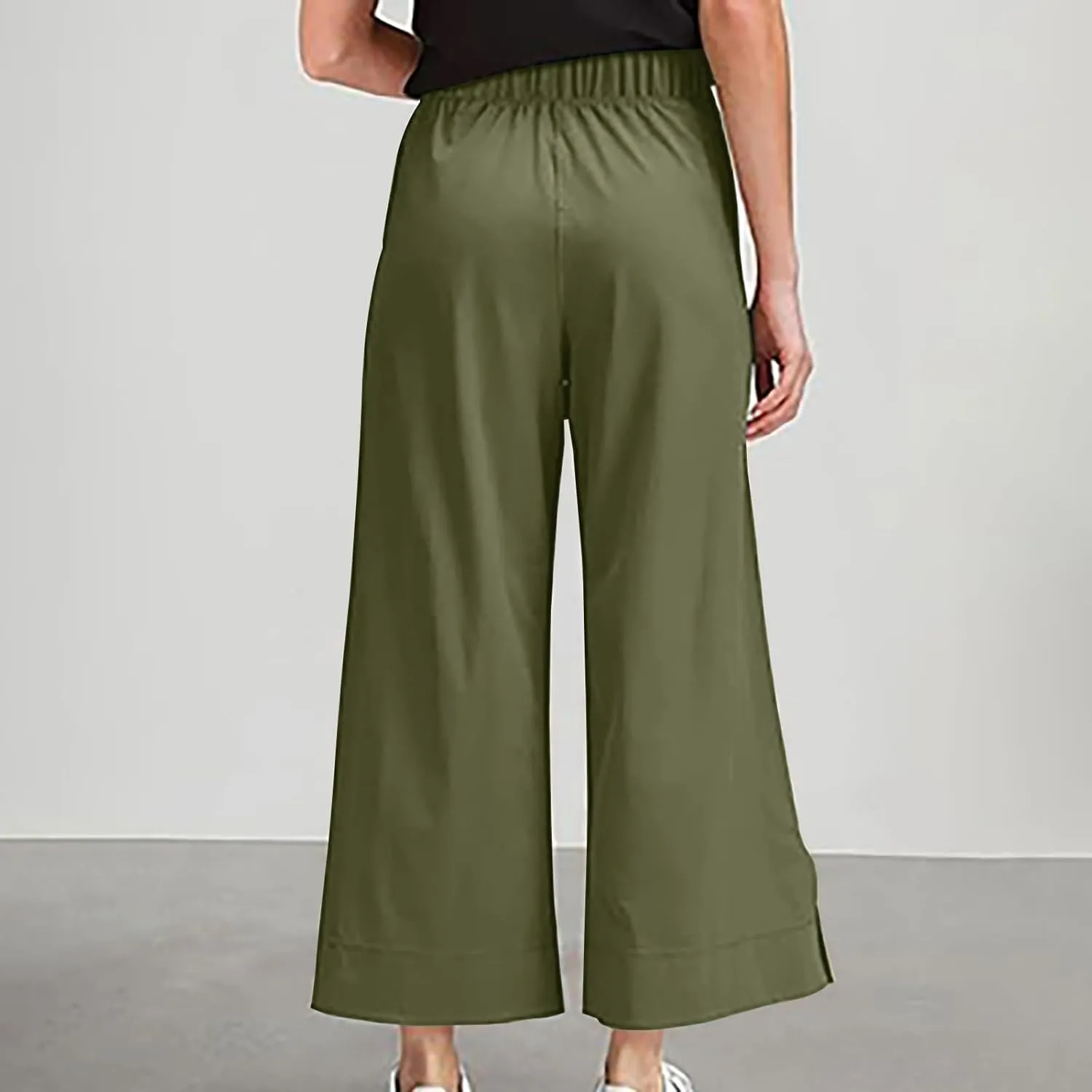 Women's Linen Palazzo Pants Summer High Waisted Boho Wide Leg Long Lounge Pant Side Split Beach Trousers with Pockets