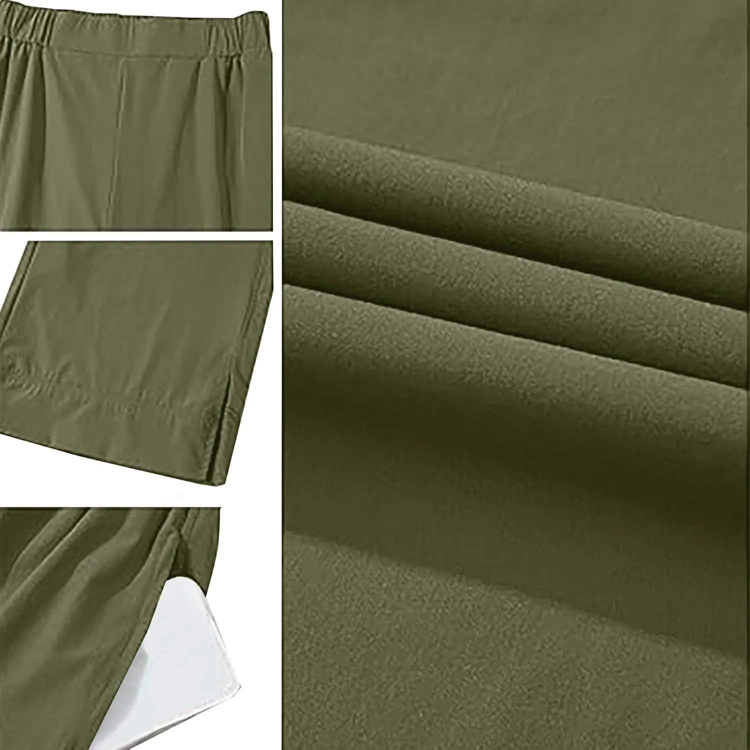 Women's Linen Palazzo Pants Summer High Waisted Boho Wide Leg Long Lounge Pant Side Split Beach Trousers with Pockets