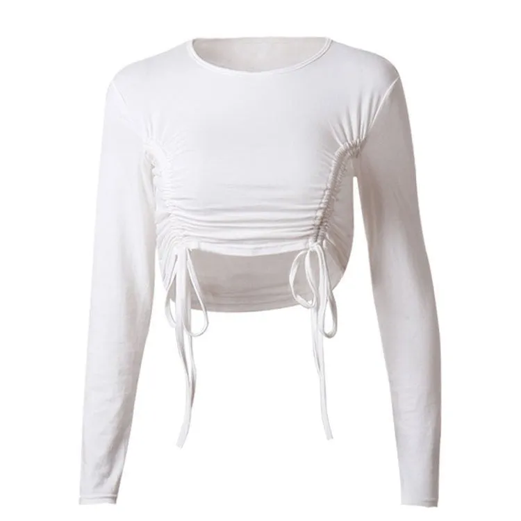 Women's Long Sleeve Drawstring Crop Top