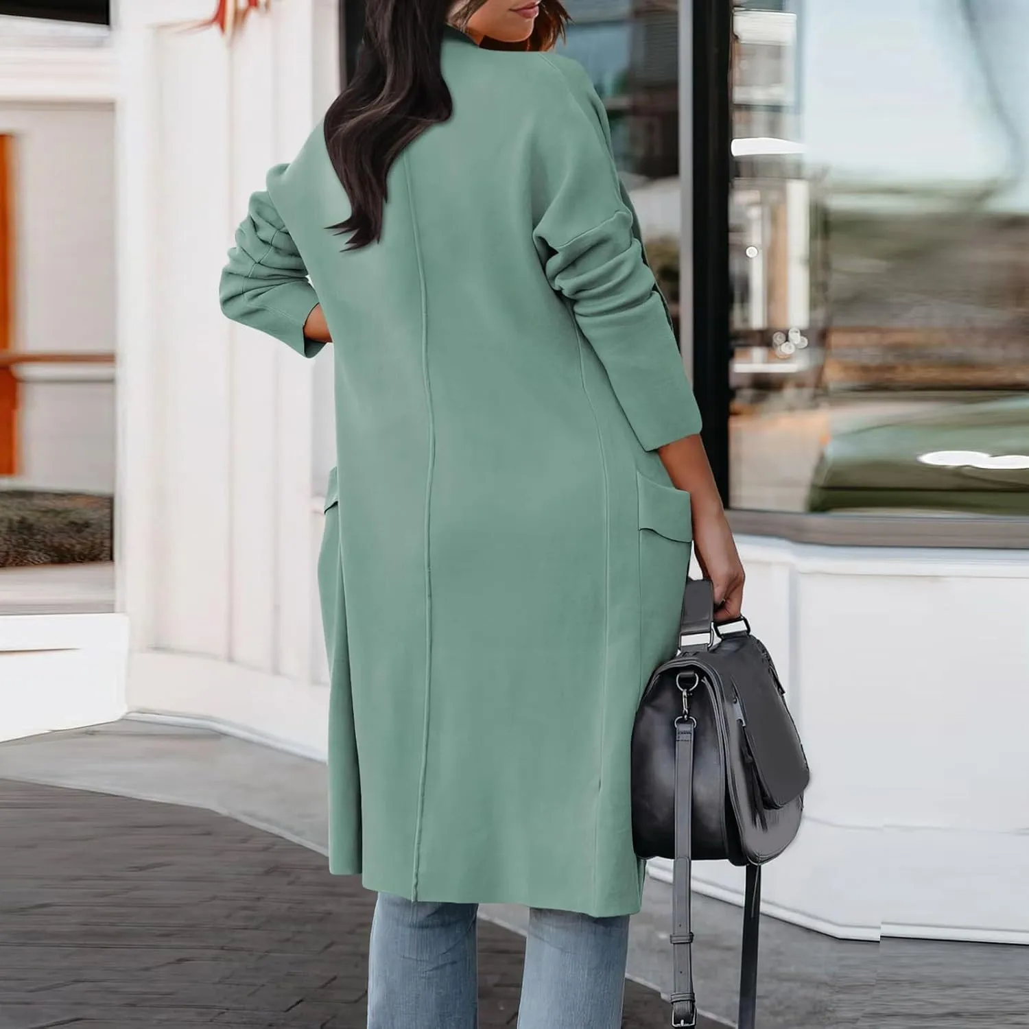 Womens Long Trench Coat Lapel Cardigan Sweater Casual Long Sleeve Draped Open Front Knit Oversized Pea Coat Blazers Jacket