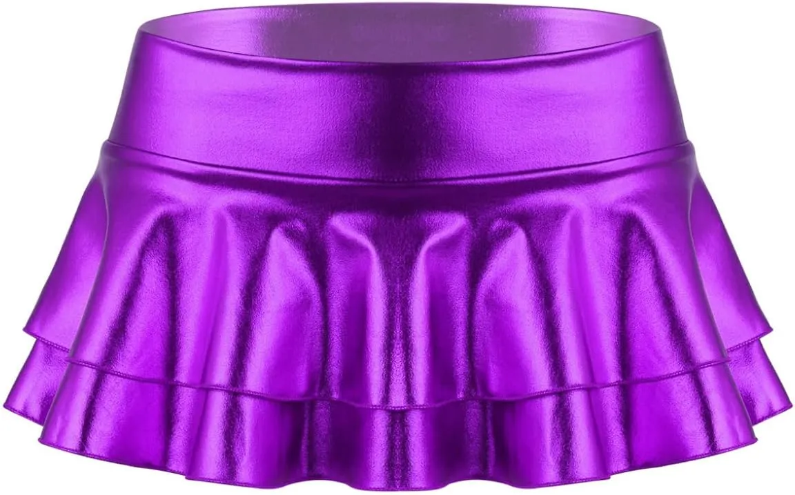 Women's Metallic Mini Skirt Shiny Holographic Y2k Party Pleated Flared Mini Skater Skirts
