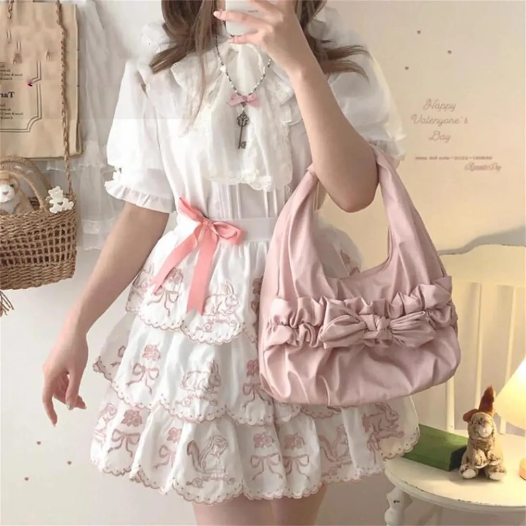 Women's Mini Skirt Rabbit Embroidery Cute Pleated Skirt Girls Multi-Layered Ruffle Cake Skirt