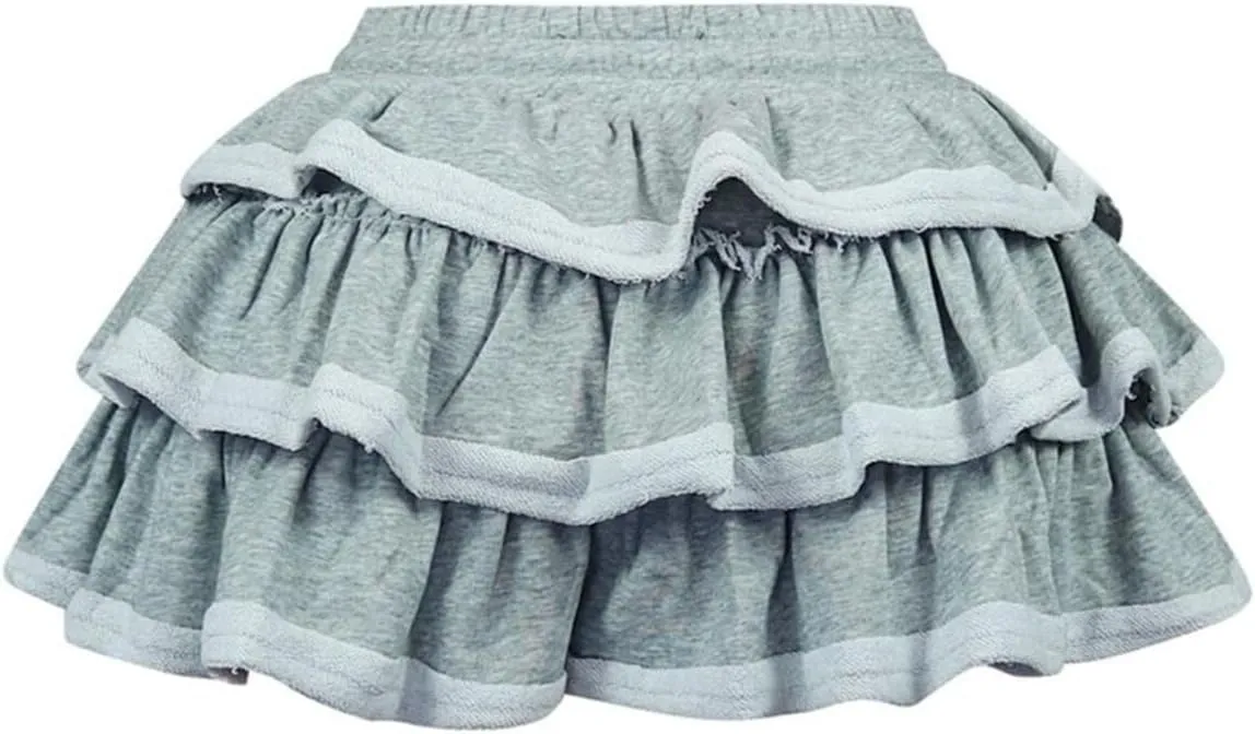 Women's Mini Skirt Y2k Women's Skirt Pleated Layered High Waist Ruffled Lace Skirt, Gray