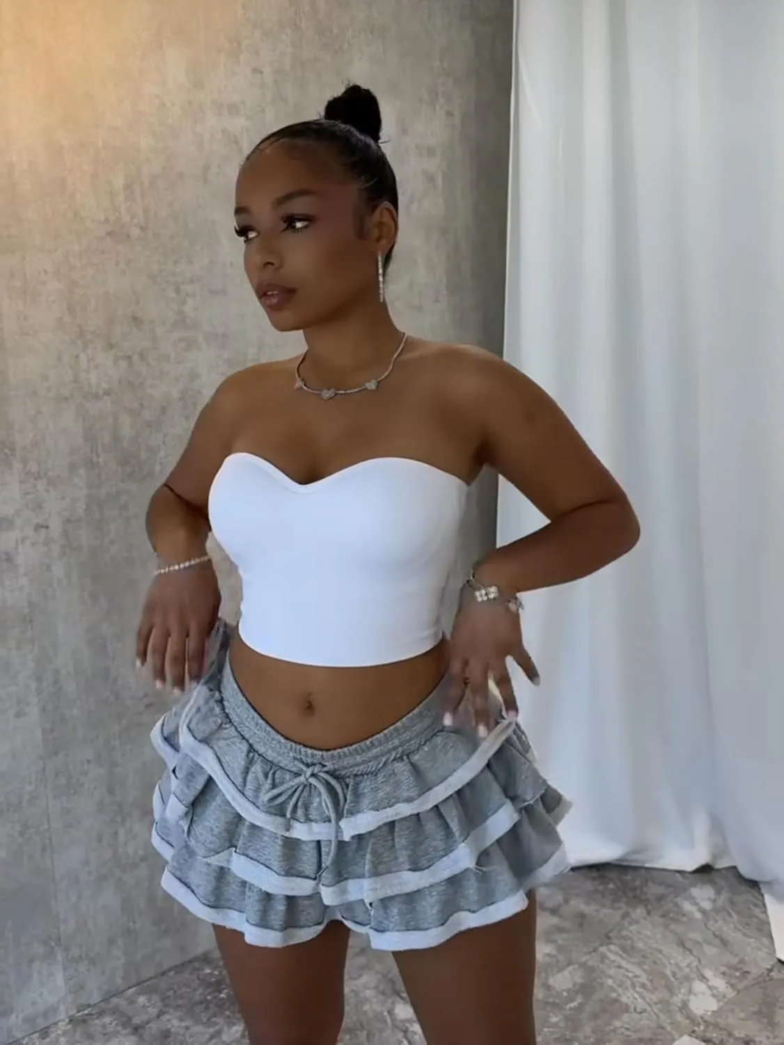 Women's Mini Skirt Y2k Women's Skirt Pleated Layered High Waist Ruffled Lace Skirt, Gray