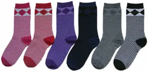 women's novelty crew socks - stripes w/ argyle tops prints - size 9-11 Case of 360