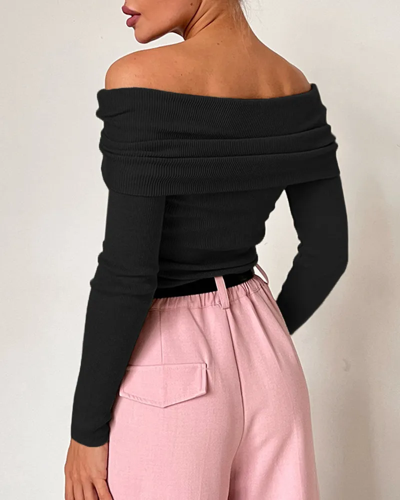 Women's Off Shoulder Tops Long Sleeve Slim Sweater