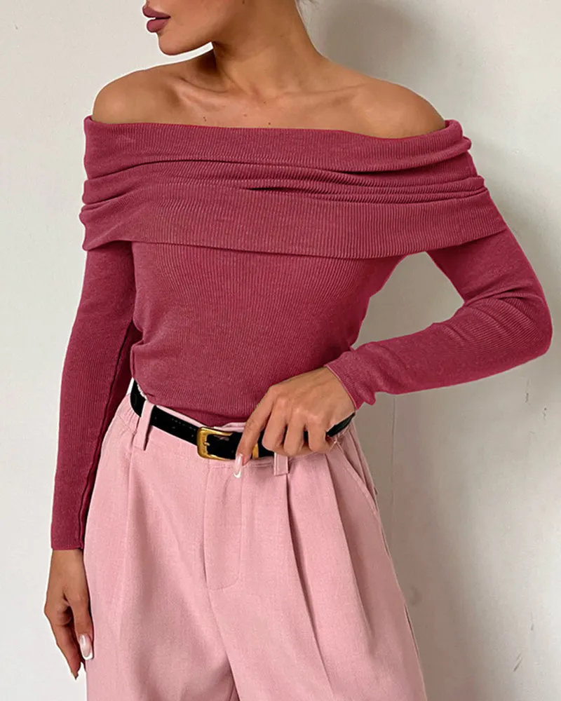 Women's Off Shoulder Tops Long Sleeve Slim Sweater