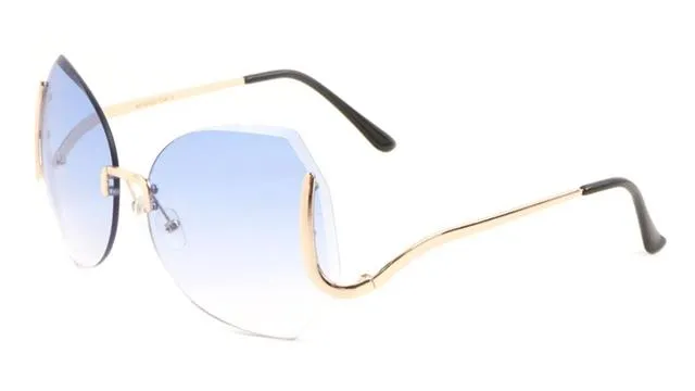Womens Oversized Rimless Butterfly Sunglasses