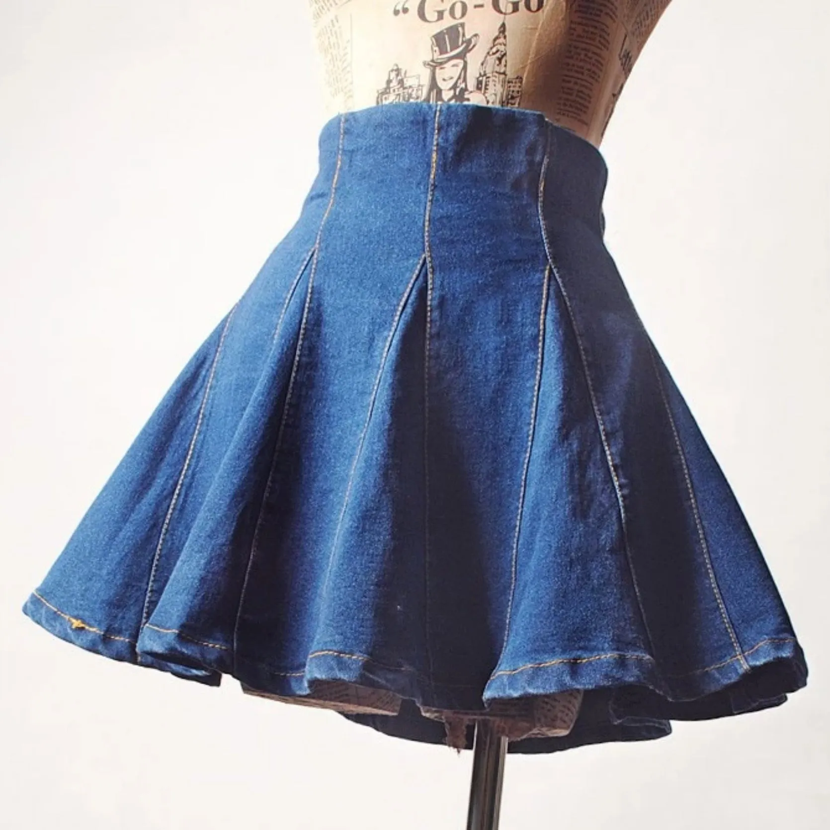 Women's Pleated High Waist Denim Mini Skirt