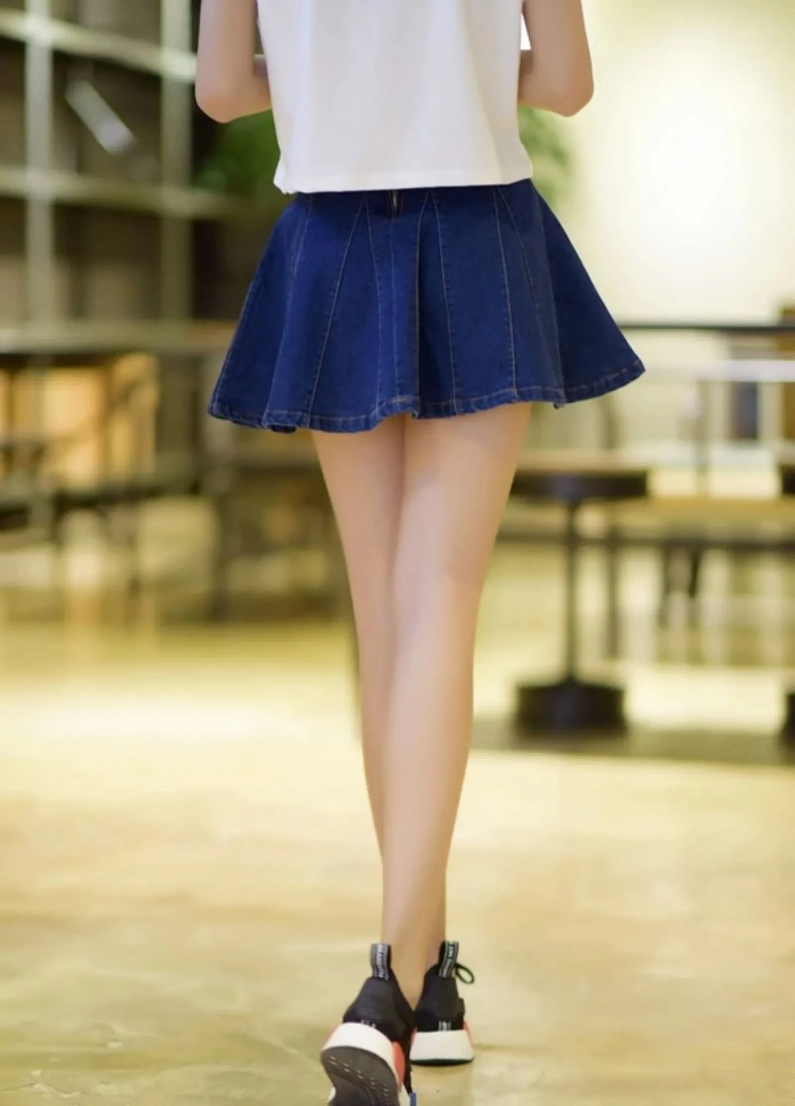 Women's Pleated High Waist Denim Mini Skirt