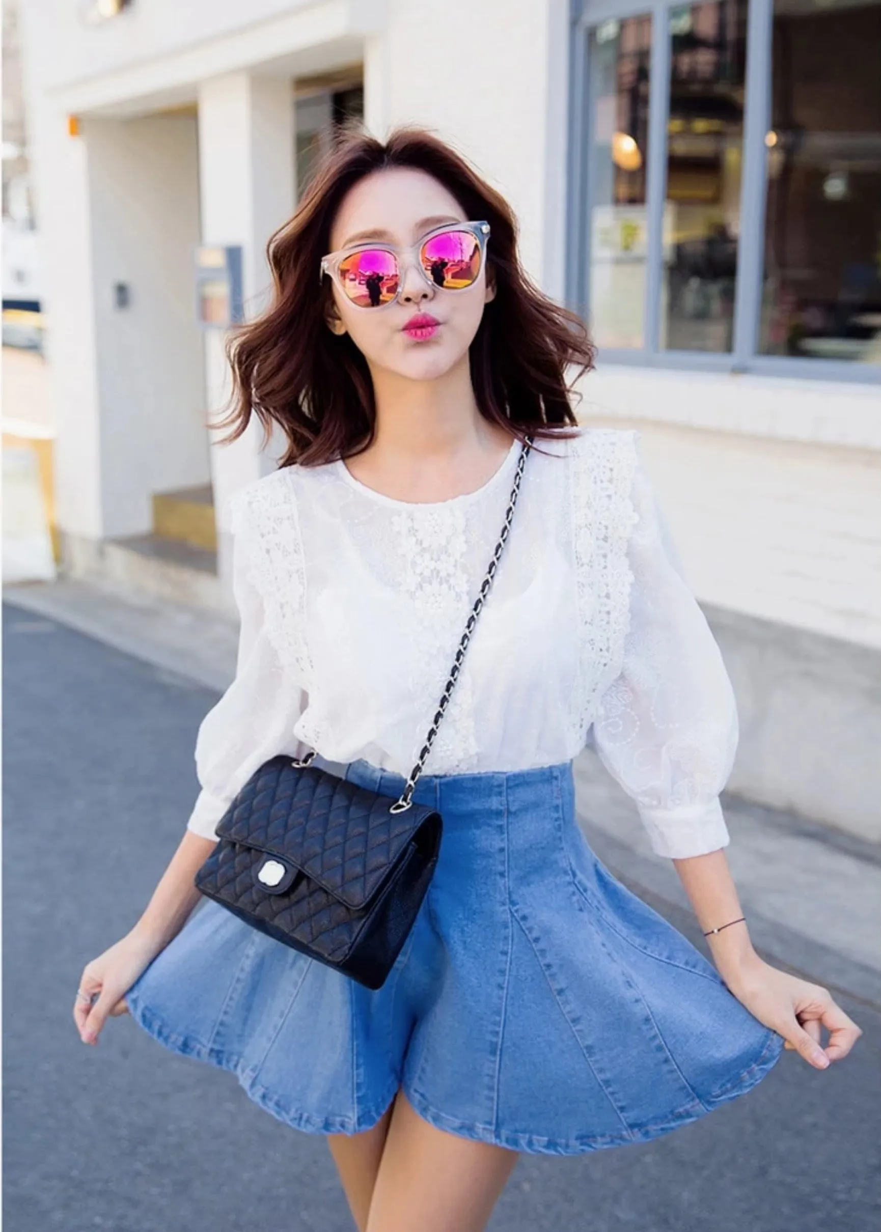 Women's Pleated High Waist Denim Mini Skirt