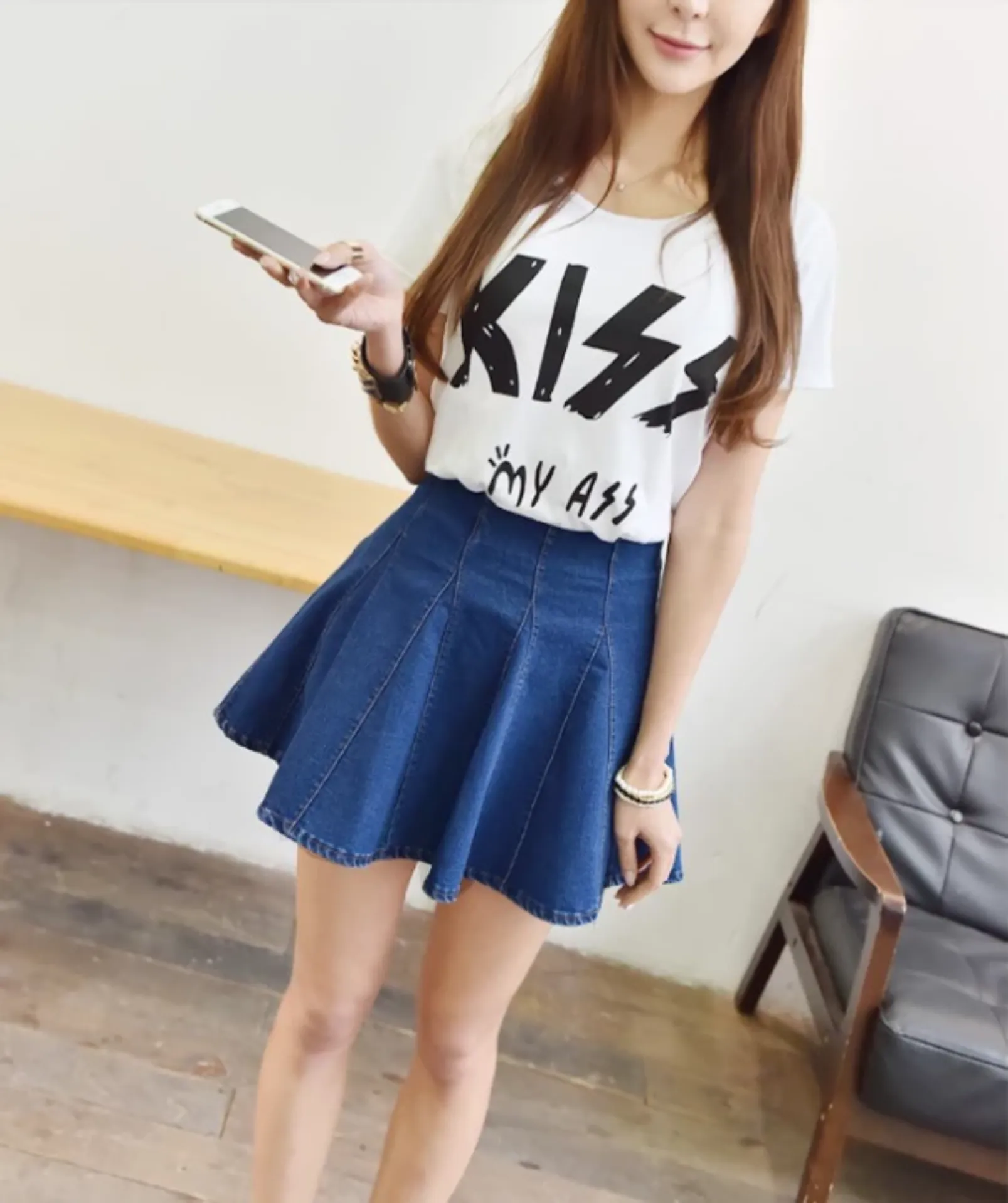 Women's Pleated High Waist Denim Mini Skirt
