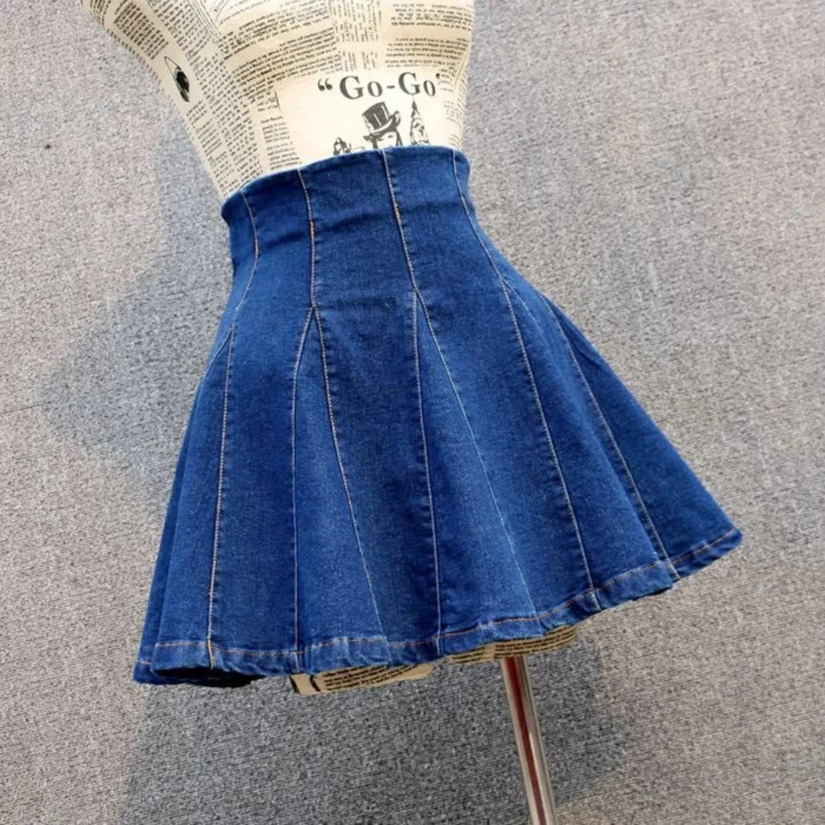Women's Pleated High Waist Denim Mini Skirt