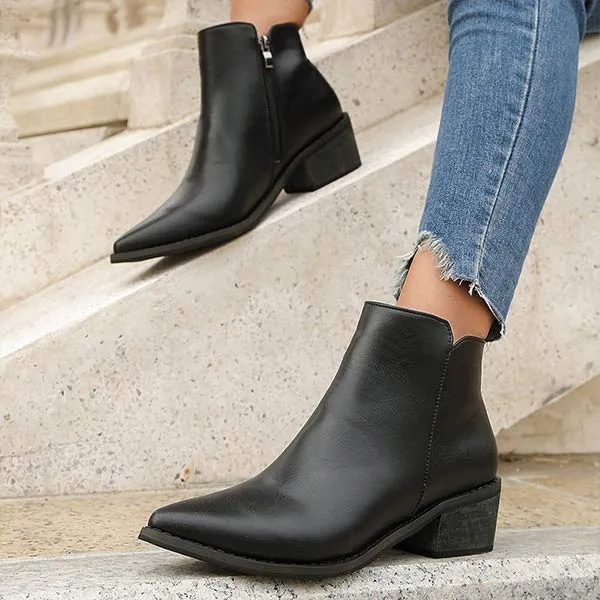 Women's Pointed-Toe Chunky Heel Ankle Boots 75910416C