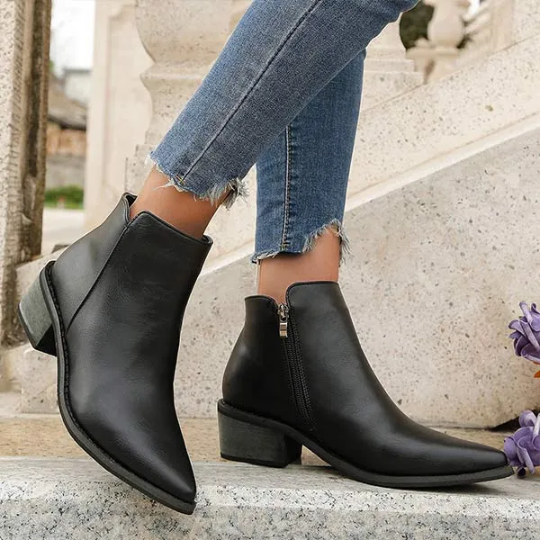 Women's Pointed-Toe Chunky Heel Ankle Boots 75910416C