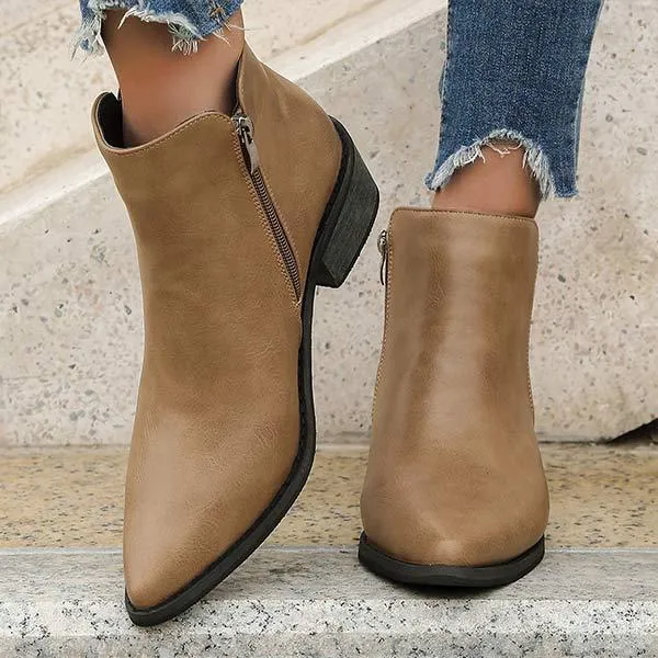 Women's Pointed-Toe Chunky Heel Ankle Boots 75910416C