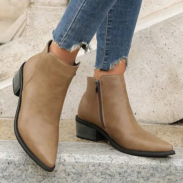 Women's Pointed-Toe Chunky Heel Ankle Boots 75910416C
