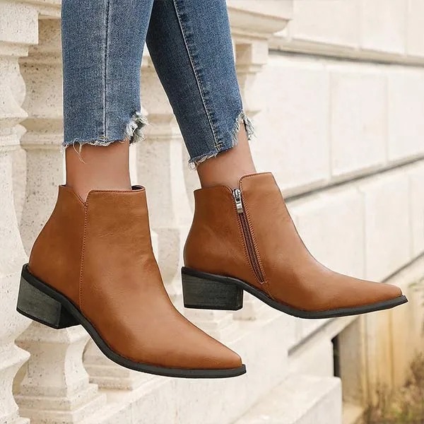 Women's Pointed-Toe Chunky Heel Ankle Boots 75910416C