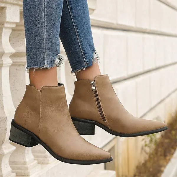 Women's Pointed-Toe Chunky Heel Ankle Boots 75910416C