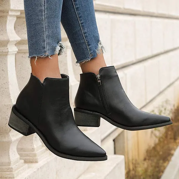 Women's Pointed-Toe Chunky Heel Ankle Boots 75910416C