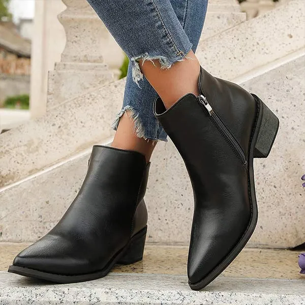 Women's Pointed-Toe Chunky Heel Ankle Boots 75910416C